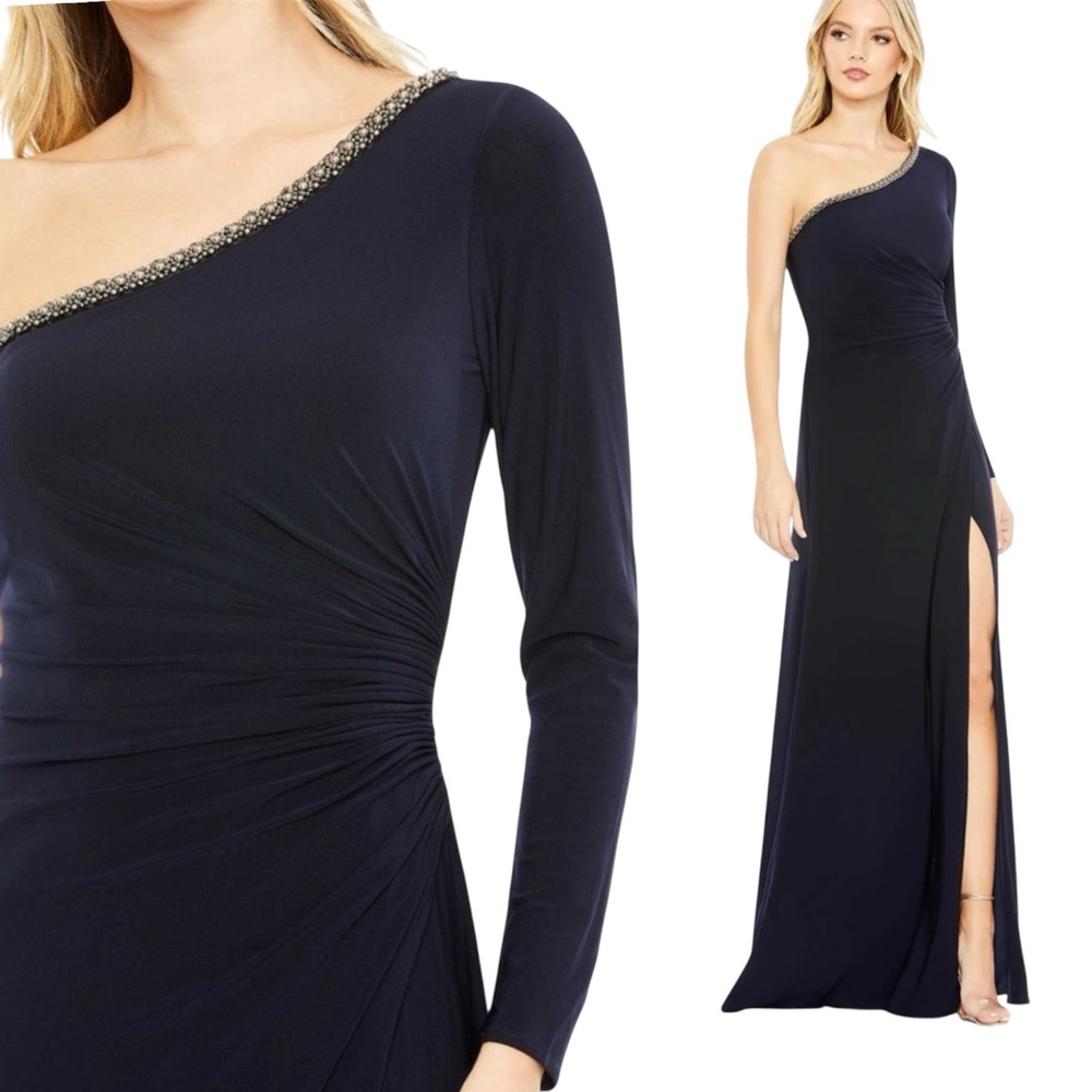 Ieena for Mac Duggal Draped One Sleeve Gown Size 16